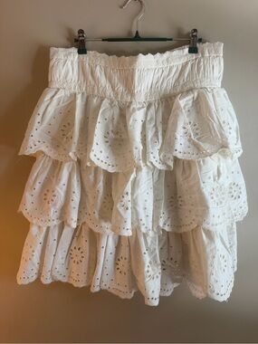 Free People White Eyelet Tiered Mini Skirt | NWT | XL | MSRP $148